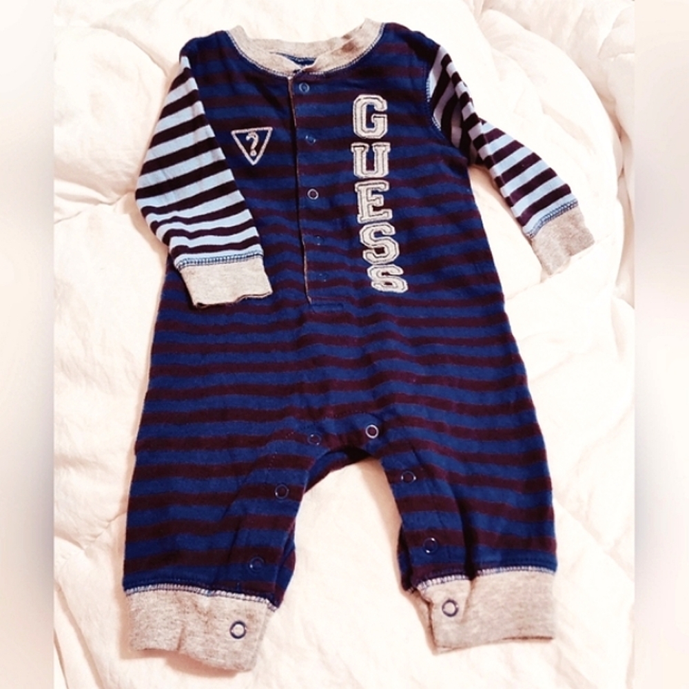 EUC Guess Baby Boys Jumpsuit Striped Blues Sz. 3-6 mos